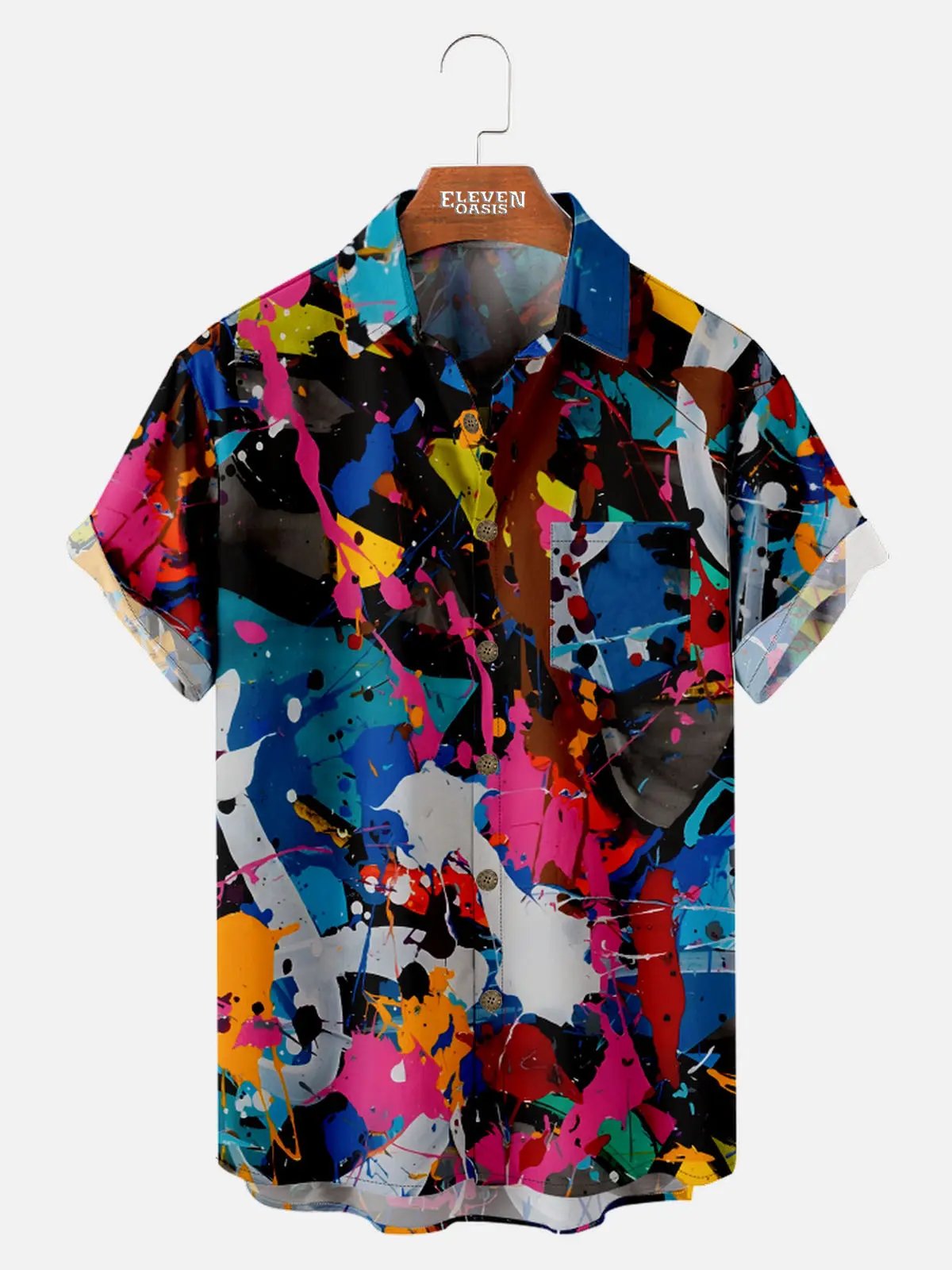 Tall Men's Colorful Paint Blotches and Splatters Short Sleeve Shirt ElevenOasis