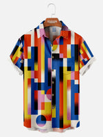 Men's Retro Color Block Geometric Short Sleeve Shirt ElevenOasis