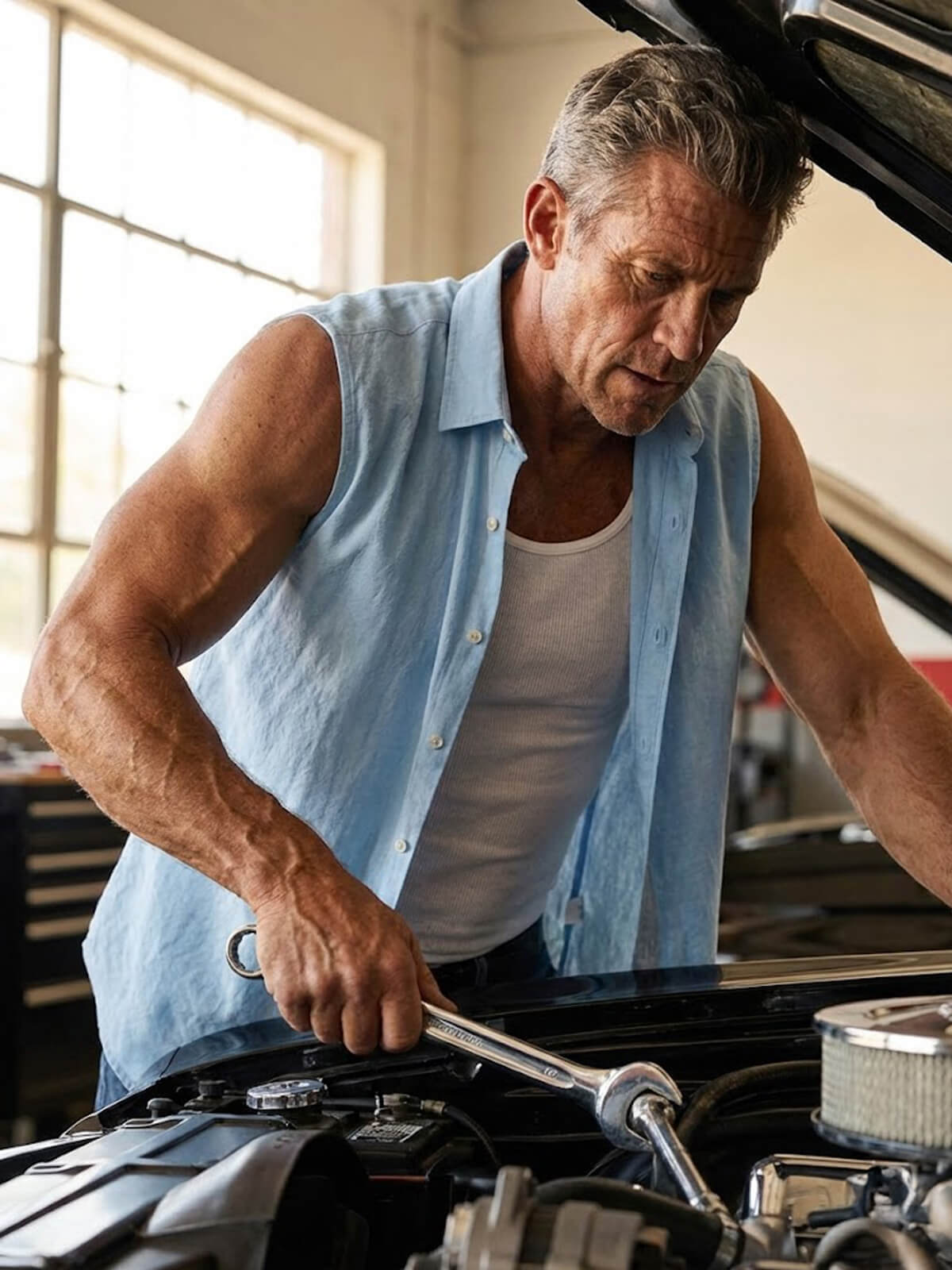 Men's Linen Sleeveless Button-Up Shirt Eleven Oasis