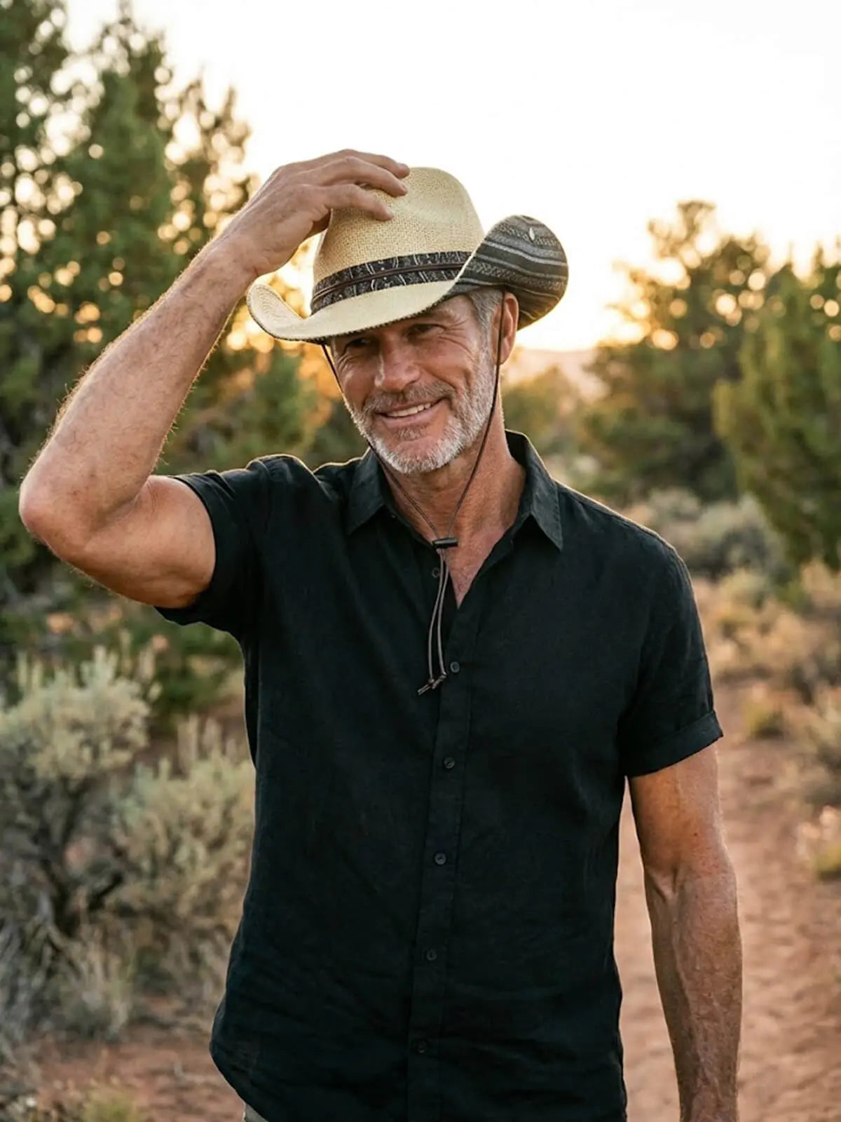 Men's Western Straw Cowboy Hat with Chin Strap Eleven Oasis