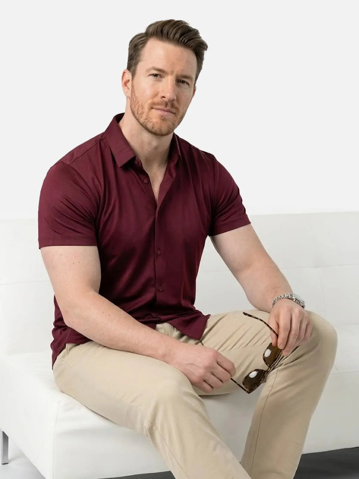 Men's Classic Stretch Slim Fit Short Sleeve Shirt ElevenOasis