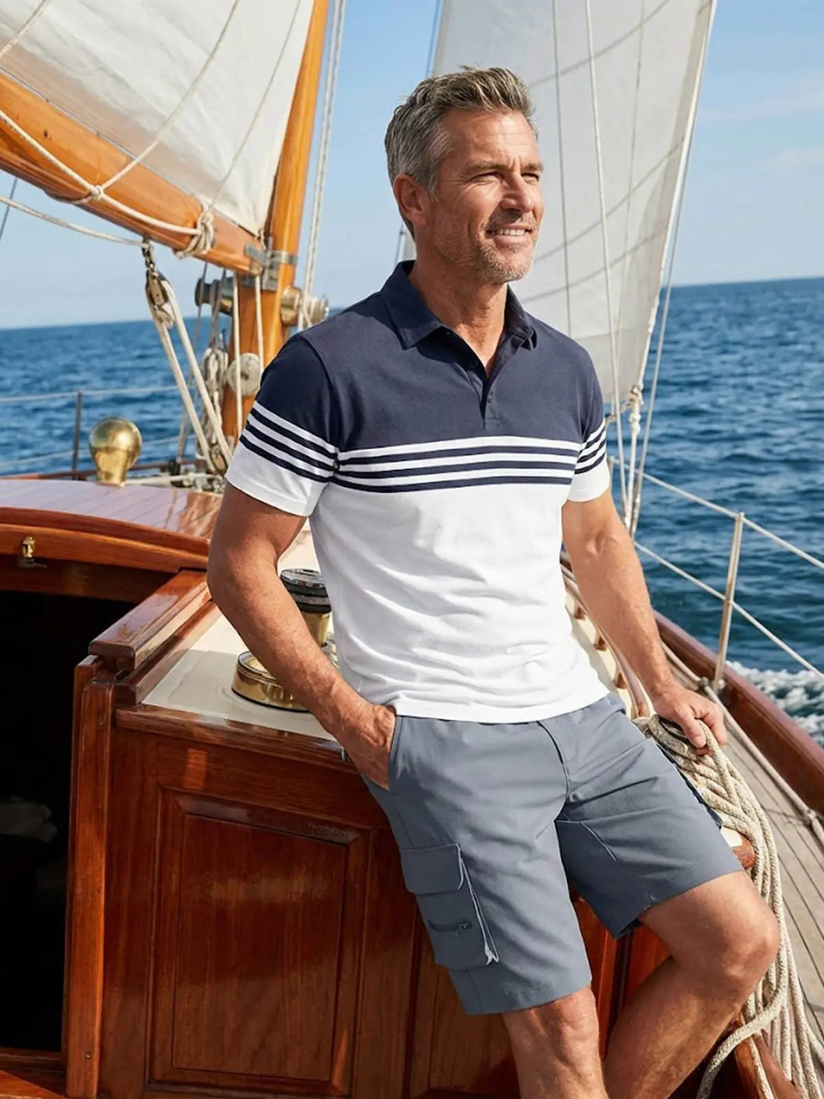 Men's Classic Stripe Short Sleeve Polo Shirt ElevenOasis