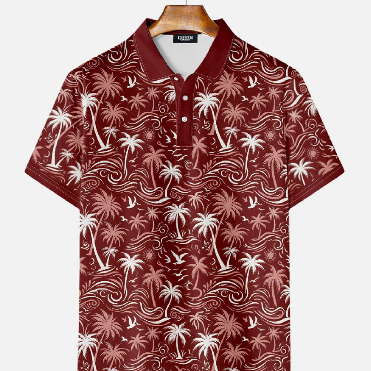 Men's Tropical Island Scene Short Sleeve Polo Shirt Eleven Oasis