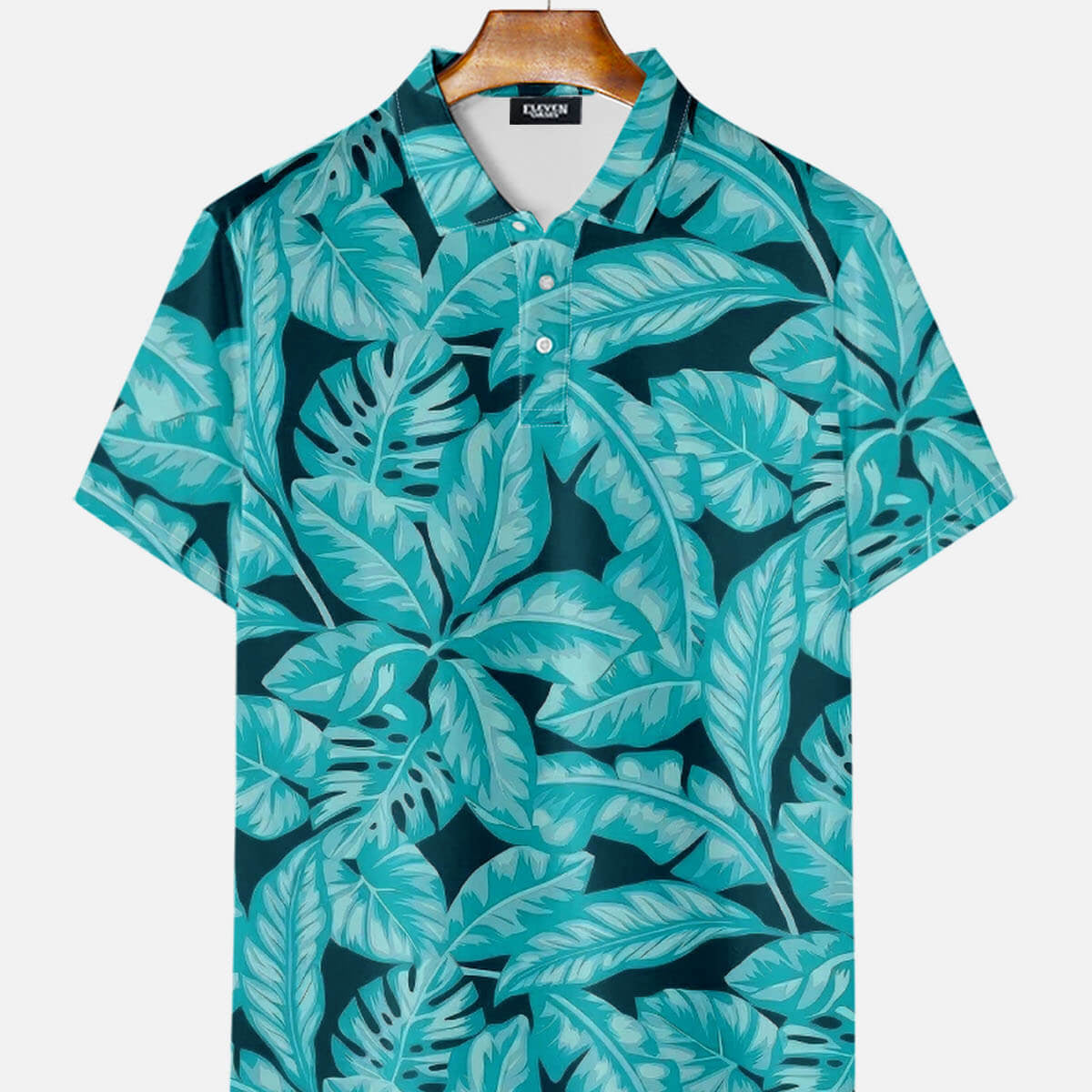 Men's Tropical Leaf Pattern Short Sleeve Polo Shirt Eleven Oasis