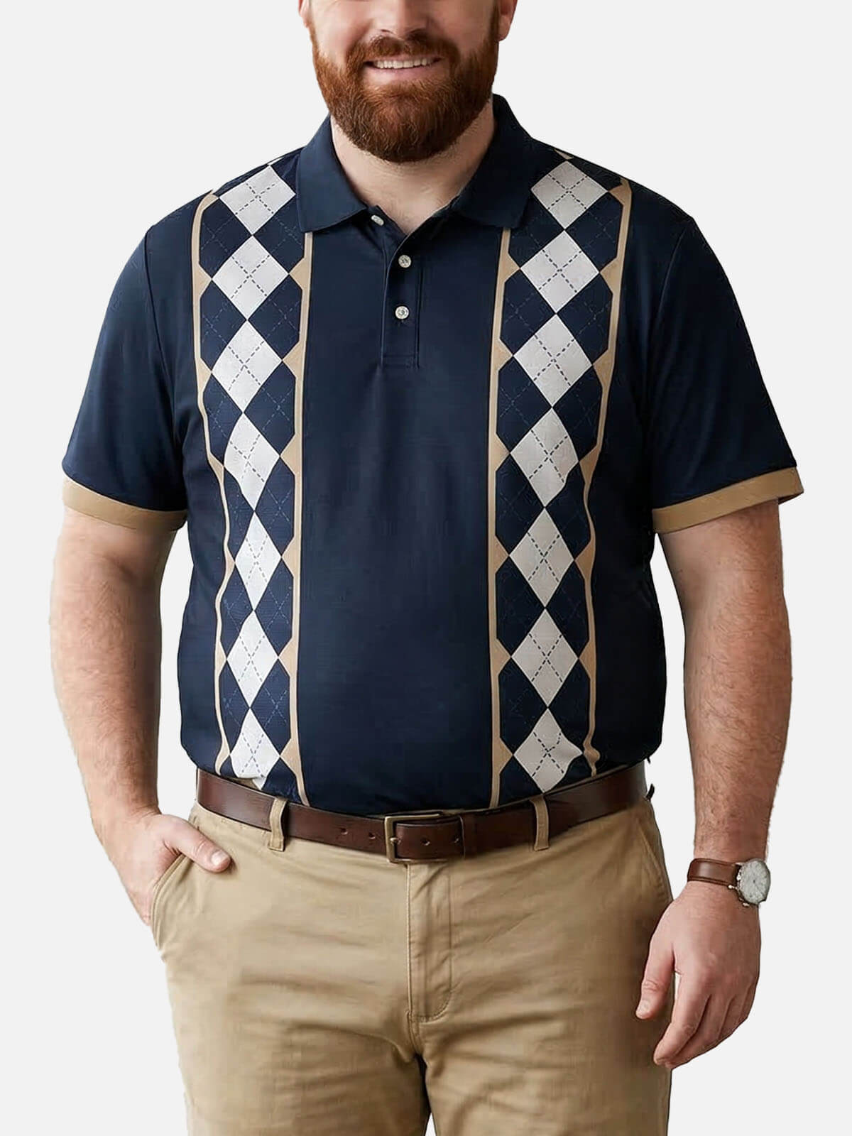Men's Argyle Panel Short Sleeve Polo Shirt Eleven Oasis
