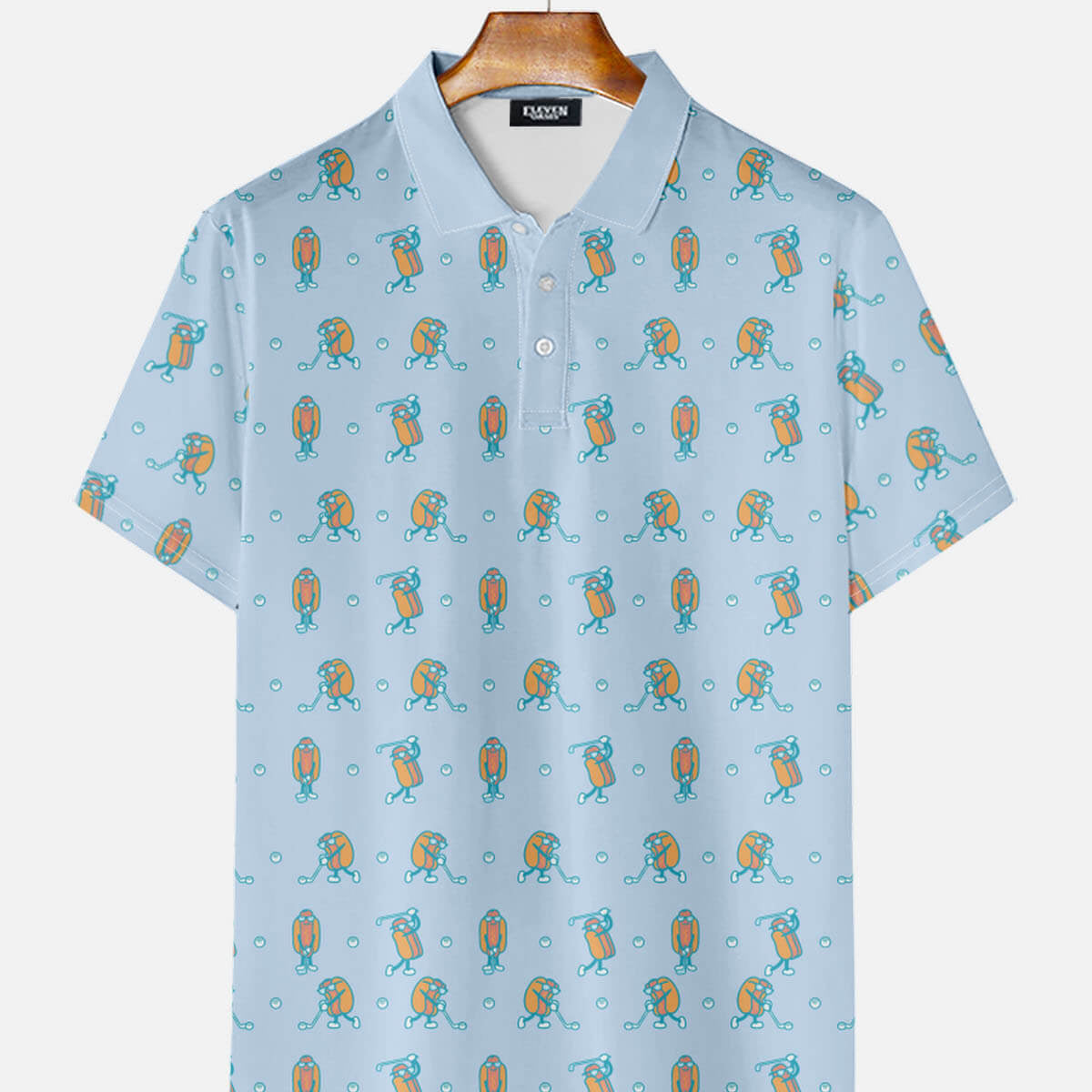 Men's Hot Dog Golf Pattern Short Sleeve Polo Shirt Eleven Oasis