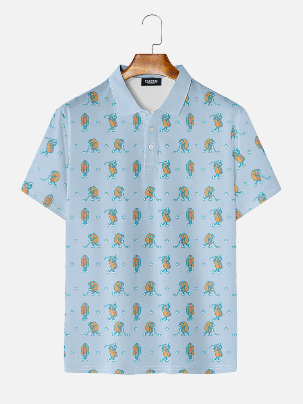Men's Hot Dog Golf Pattern Short Sleeve Polo Shirt Eleven Oasis