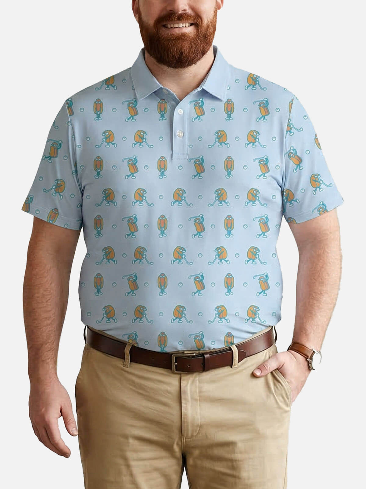 Men's Hot Dog Golf Pattern Short Sleeve Polo Shirt Eleven Oasis