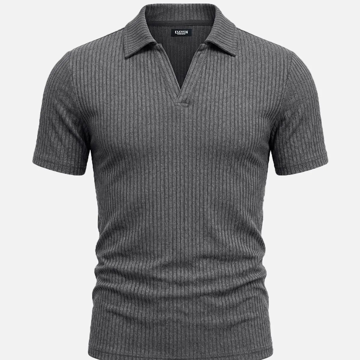 Men's Ribbed Knit Open V Short Sleeve Polo Shirt Eleven Oasis