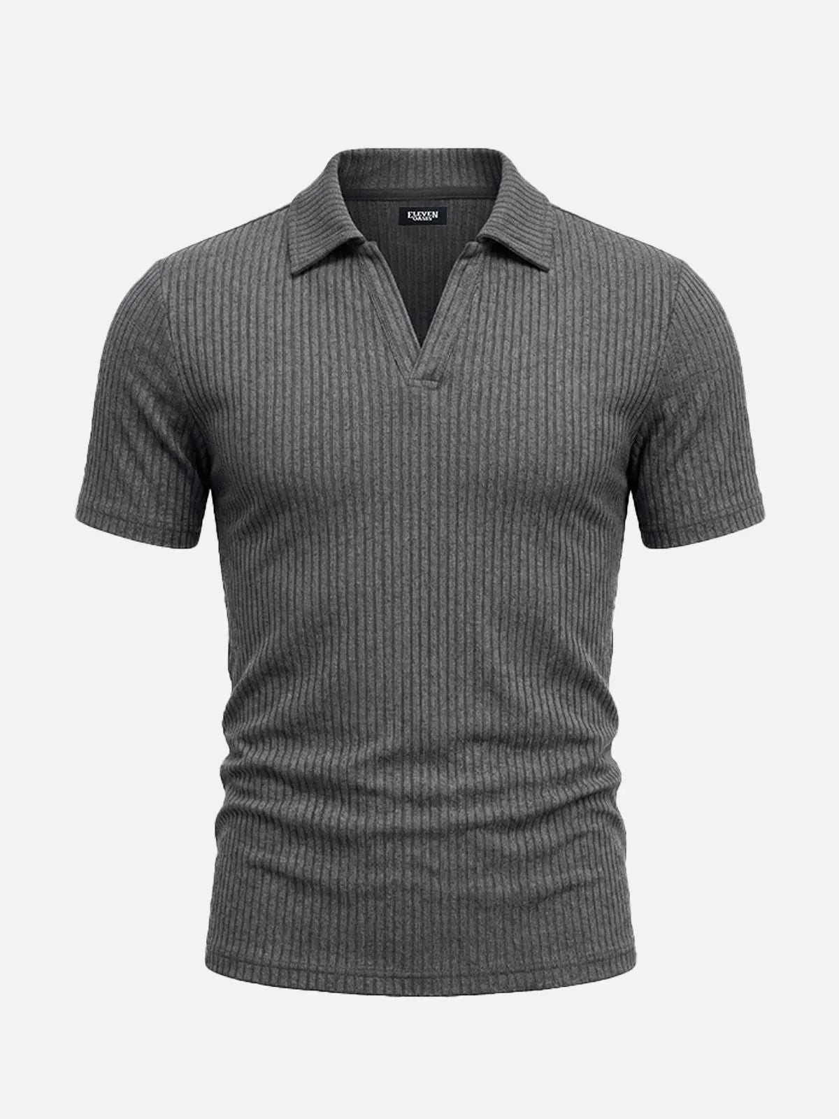 Men's Ribbed Knit Open V Short Sleeve Polo Shirt Eleven Oasis