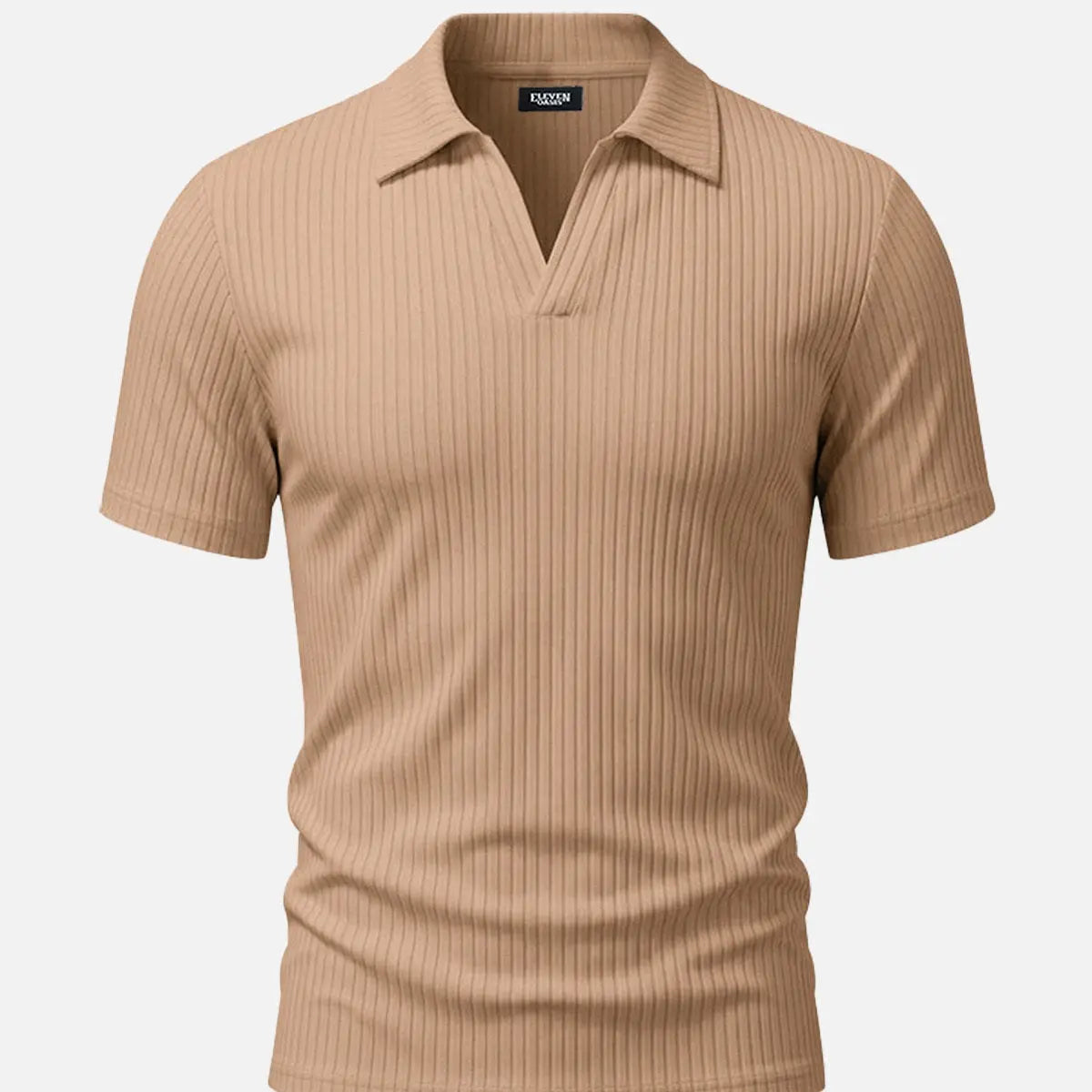 Men's Ribbed Knit Open V Short Sleeve Polo Shirt Eleven Oasis