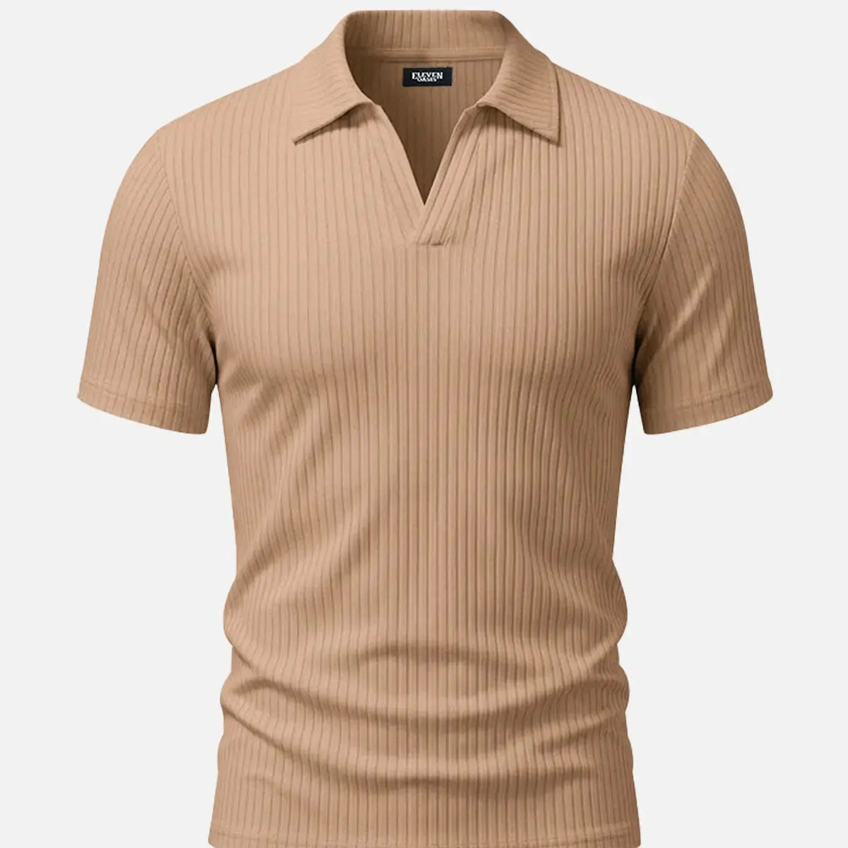 Men's Ribbed Knit Open V Short Sleeve Polo Shirt Eleven Oasis