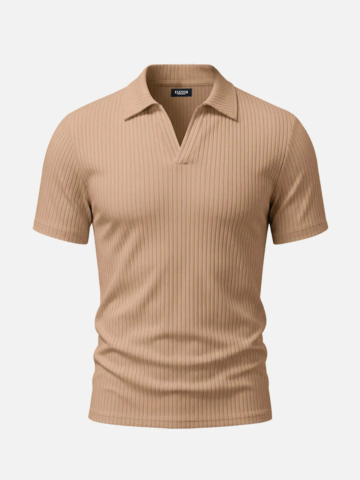 Men's Ribbed Knit Open V Short Sleeve Polo Shirt Eleven Oasis