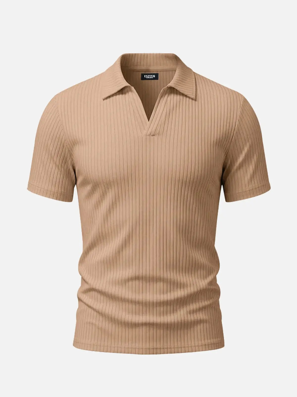 Men's Ribbed Knit Open V Short Sleeve Polo Shirt Eleven Oasis