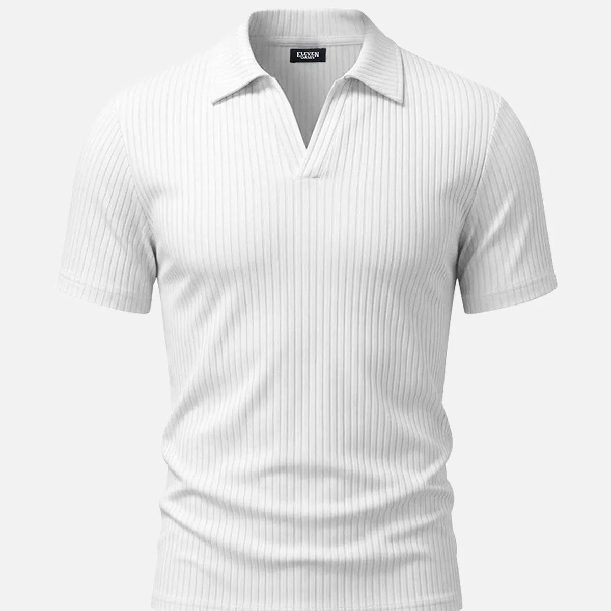 Men's Ribbed Knit Open V Short Sleeve Polo Shirt Eleven Oasis