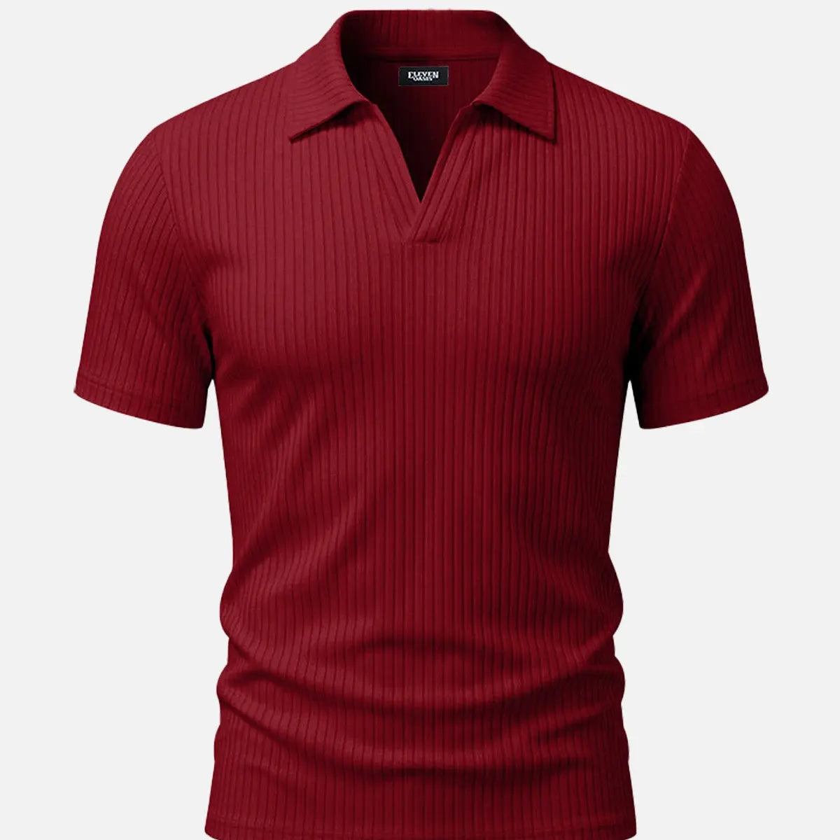 Men's Ribbed Knit Open V Short Sleeve Polo Shirt Eleven Oasis
