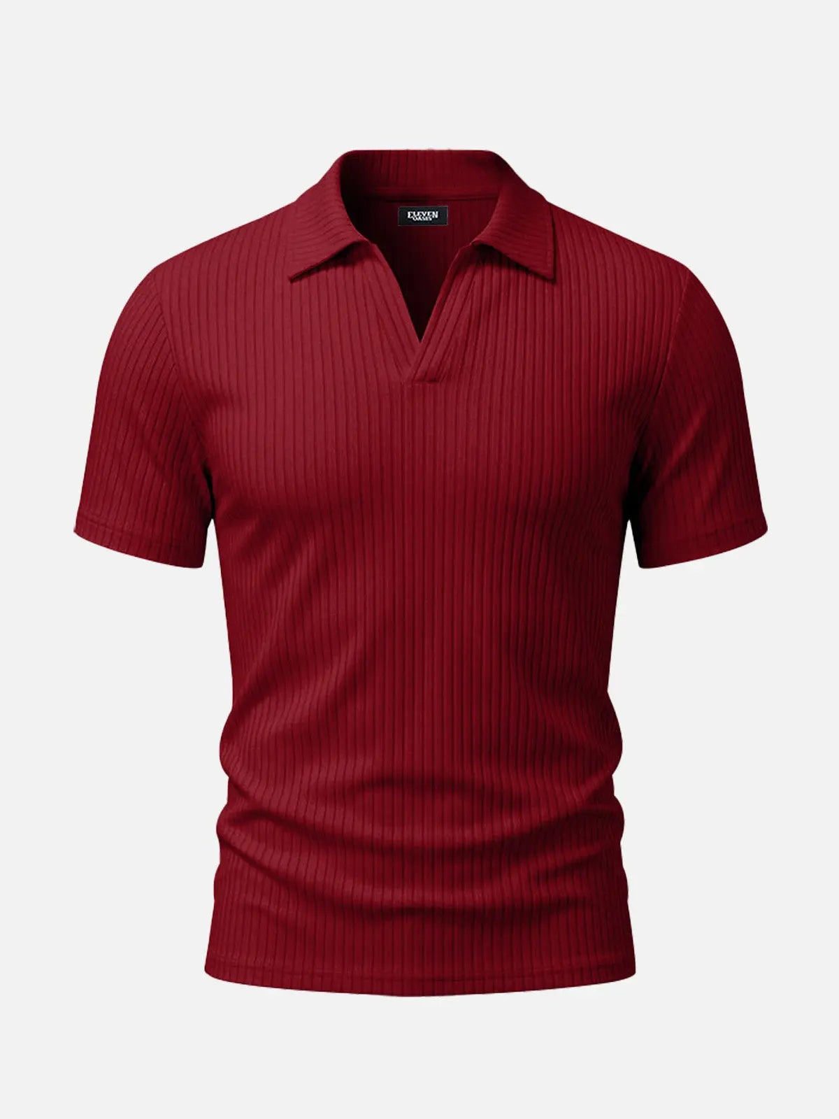 Men's Ribbed Knit Open V Short Sleeve Polo Shirt Eleven Oasis