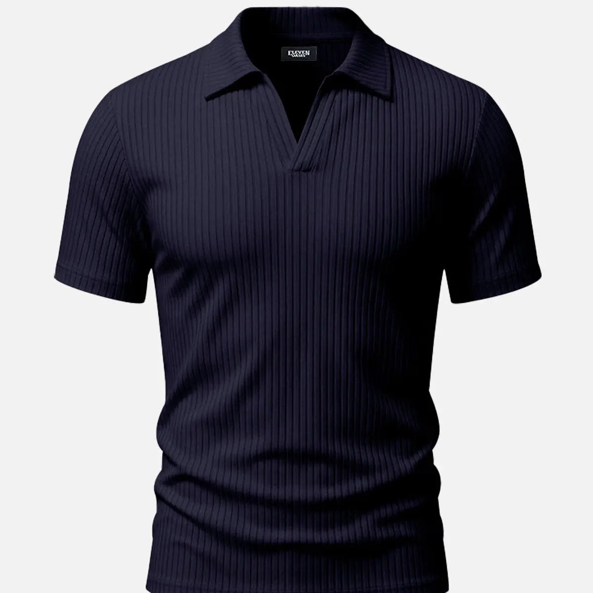 Men's Ribbed Knit Open V Short Sleeve Polo Shirt Eleven Oasis