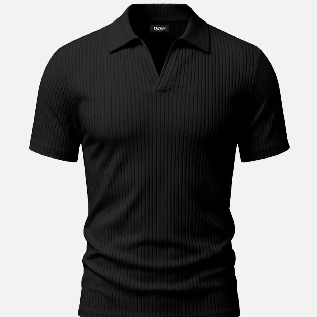 Men's Ribbed Knit Open V Short Sleeve Polo Shirt Eleven Oasis