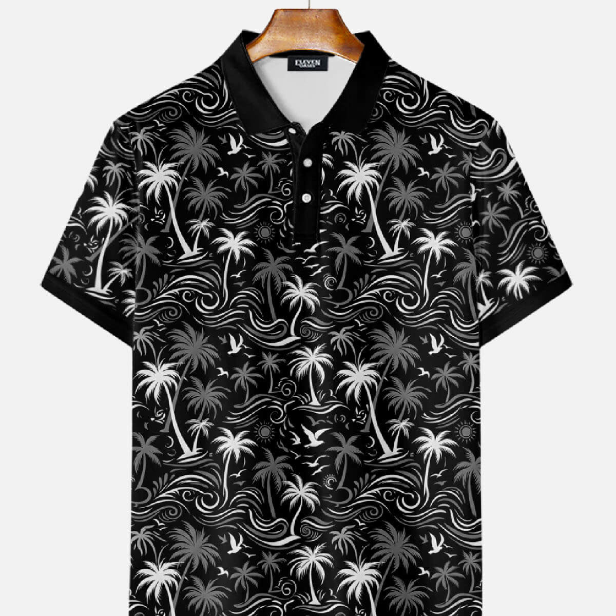 Men's Tropical Island Scene Short Sleeve Polo Shirt Eleven Oasis