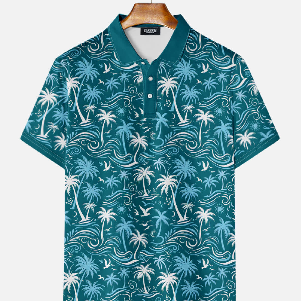 Men's Tropical Island Scene Short Sleeve Polo Shirt Eleven Oasis