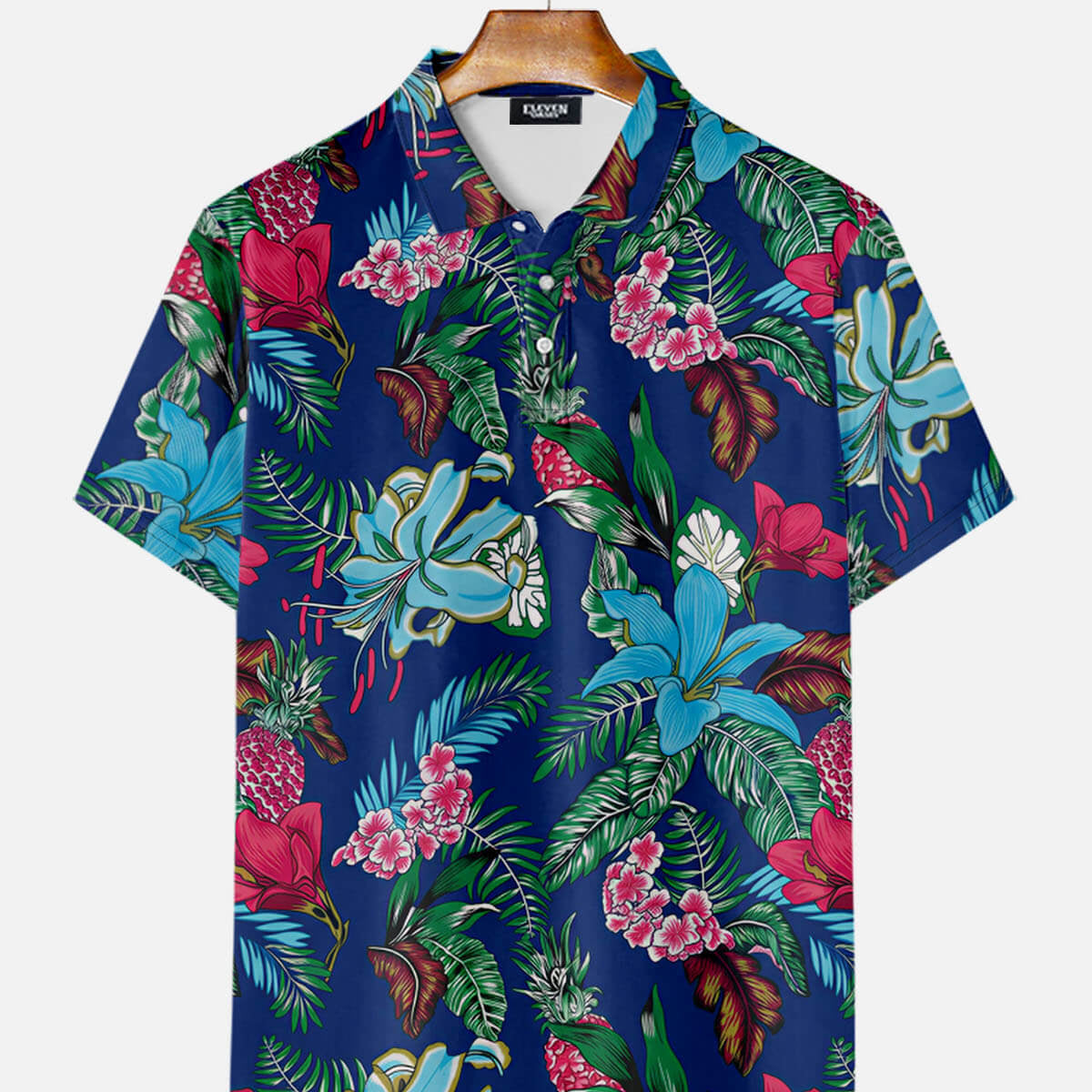 Men's Tropical Floral Pattern Short Sleeve Polo Shirt Eleven Oasis