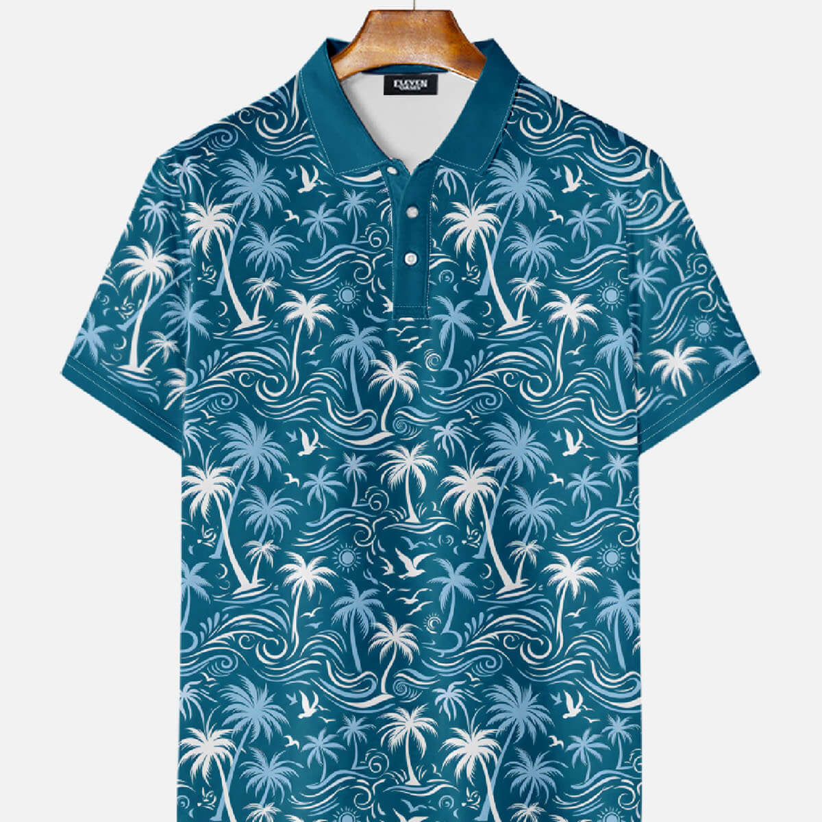 Men's Tropical Island Scene Short Sleeve Polo Shirt Eleven Oasis