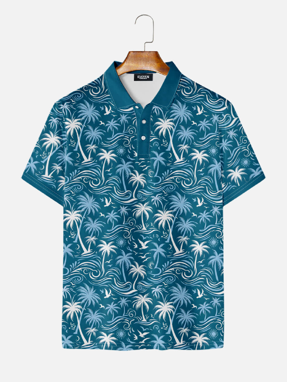 Men's Tropical Island Scene Short Sleeve Polo Shirt Eleven Oasis