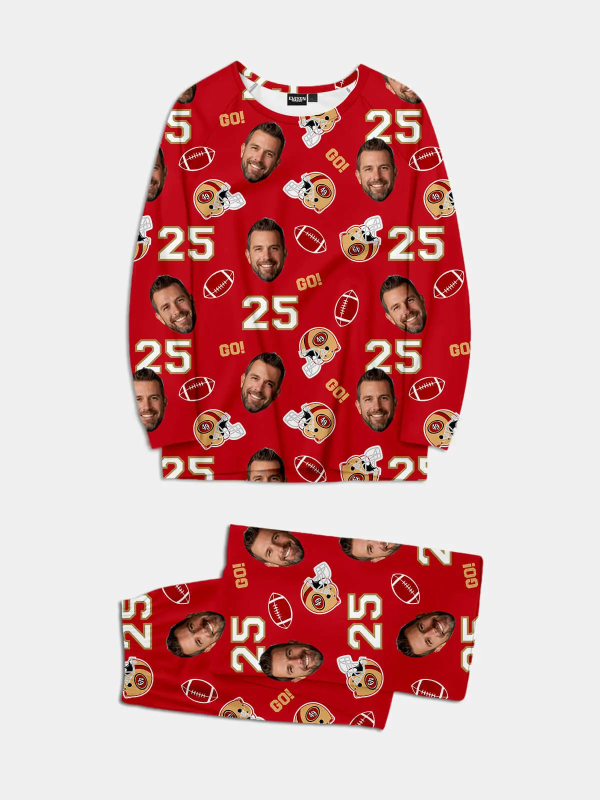 Custom Football Team & Face Pajama Set - Bay Area Red & Gold Eleven Oasis