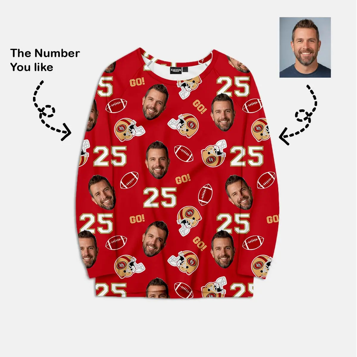 Custom Football Team & Face Pajama Set - Bay Area Red & Gold Eleven Oasis