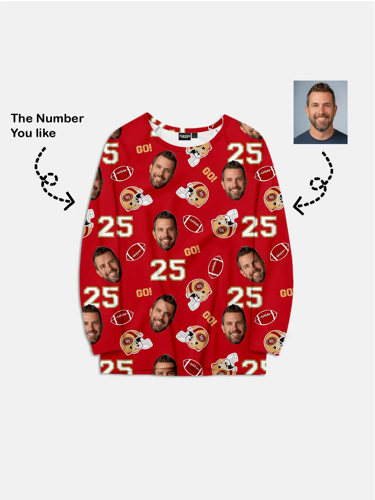 Custom Football Team & Face Pajama Set - Bay Area Red & Gold Eleven Oasis