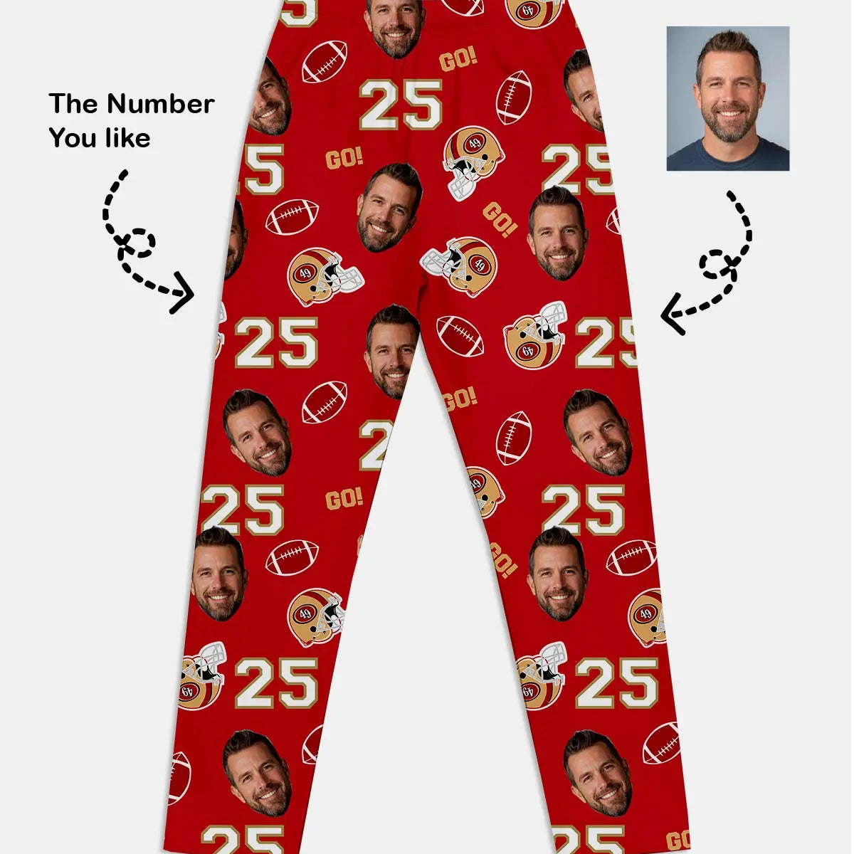 Custom Football Team & Face Pajama Set - Bay Area Red & Gold Eleven Oasis