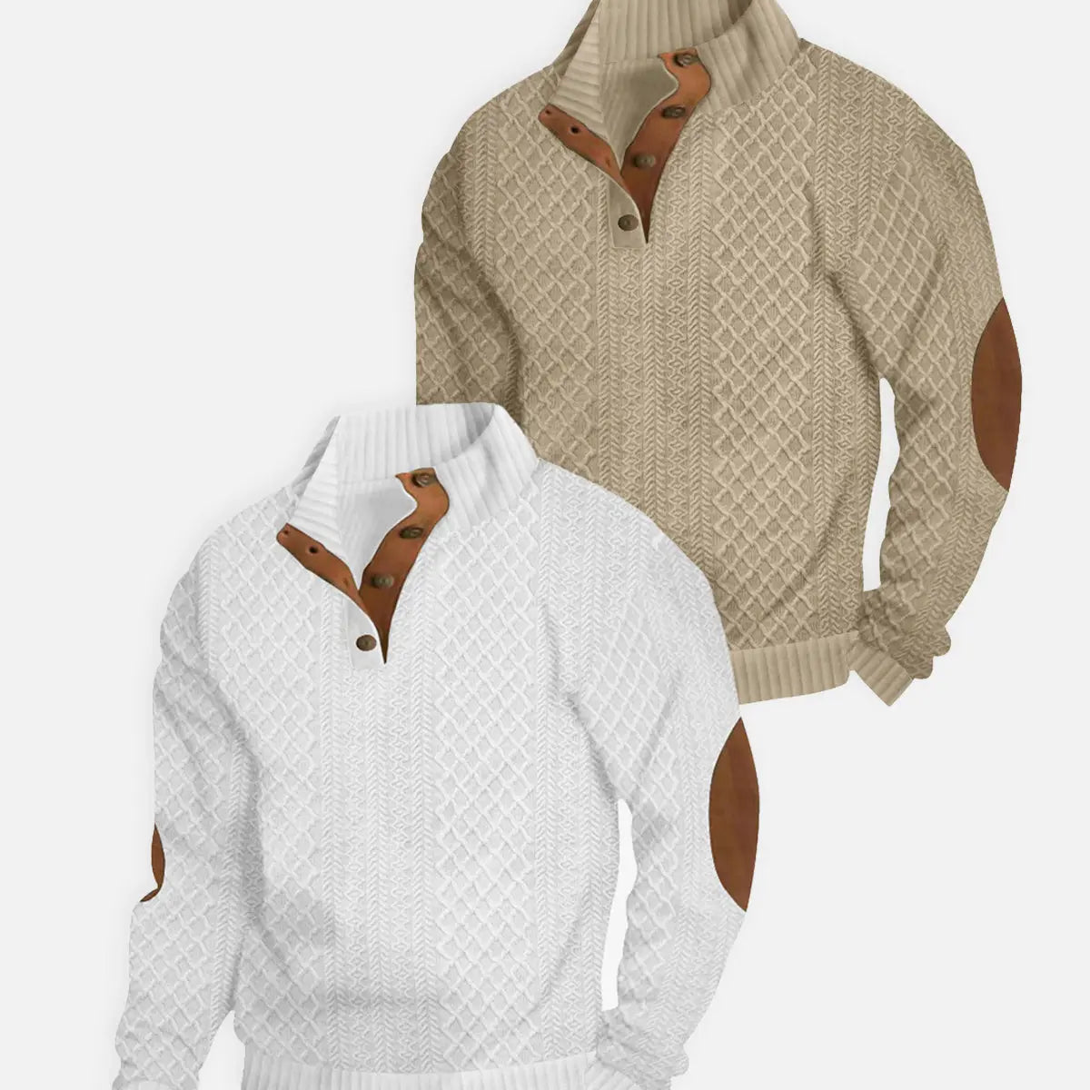 Men's Cable Knit Quarter Button Pullover Sweatshirt ElevenOasis