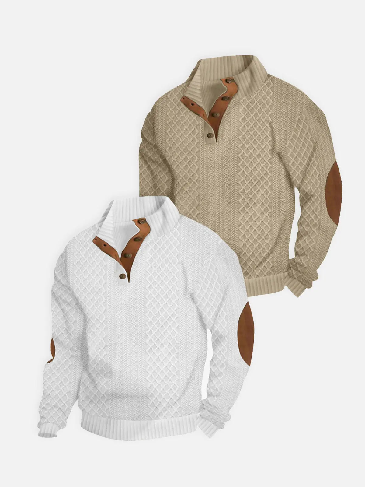 Men's Cable Knit Quarter Button Pullover Sweatshirt ElevenOasis