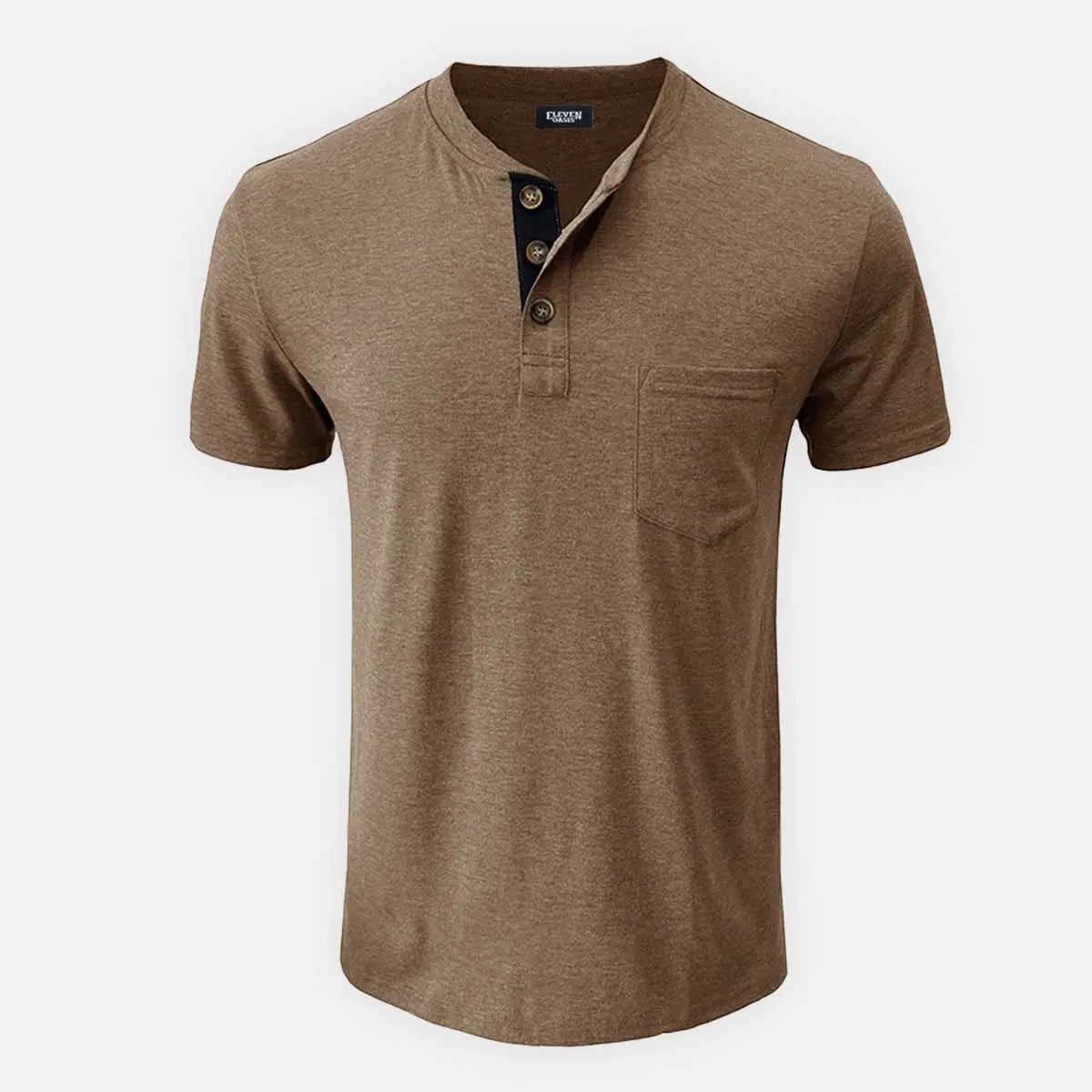 Men's Classic Henley Chest Pocket Short Sleeve Shirt ElevenOasis