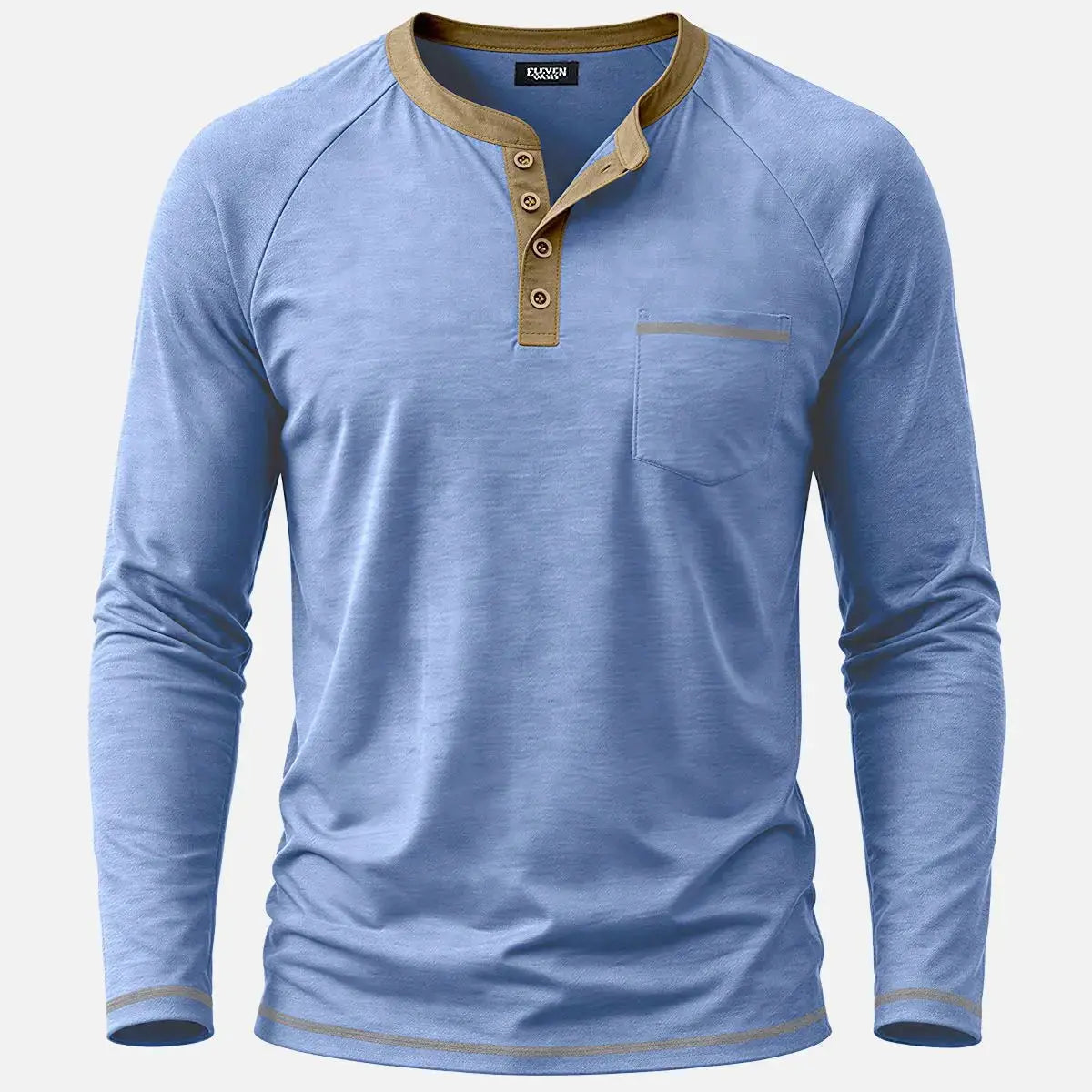 Men's Contrast Trim Henley Slim Fit Long Sleeve Shirt Eleven Oasis