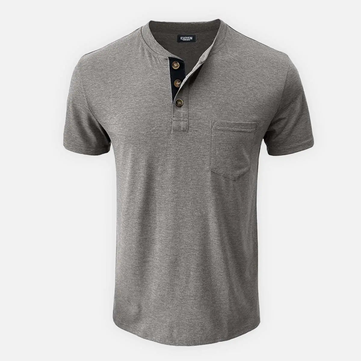 Men's Classic Henley Chest Pocket Short Sleeve Shirt ElevenOasis