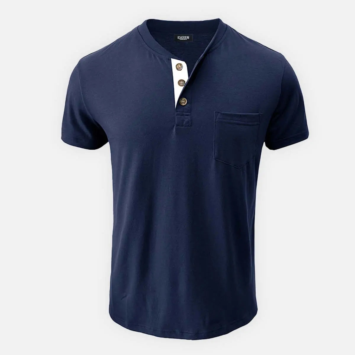 Men's Classic Henley Chest Pocket Short Sleeve Shirt ElevenOasis