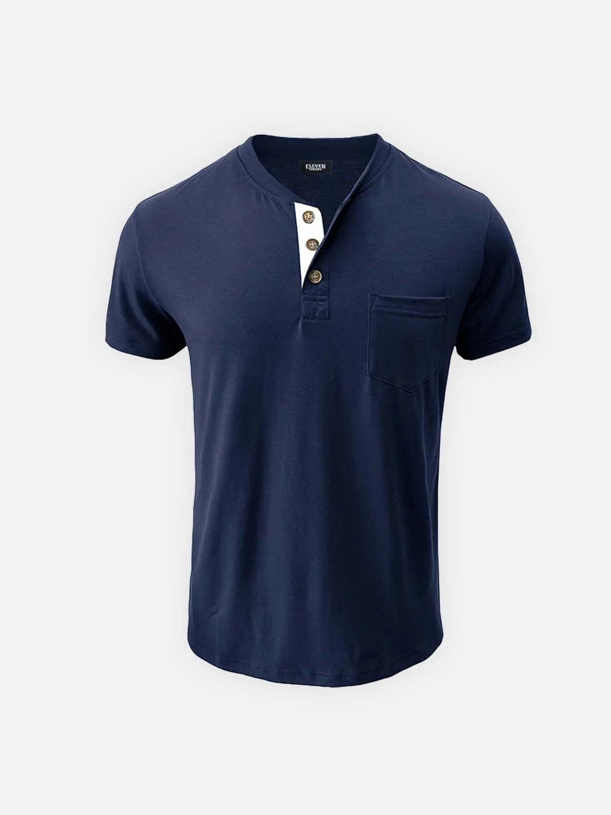 Men's Classic Henley Chest Pocket Short Sleeve Shirt ElevenOasis