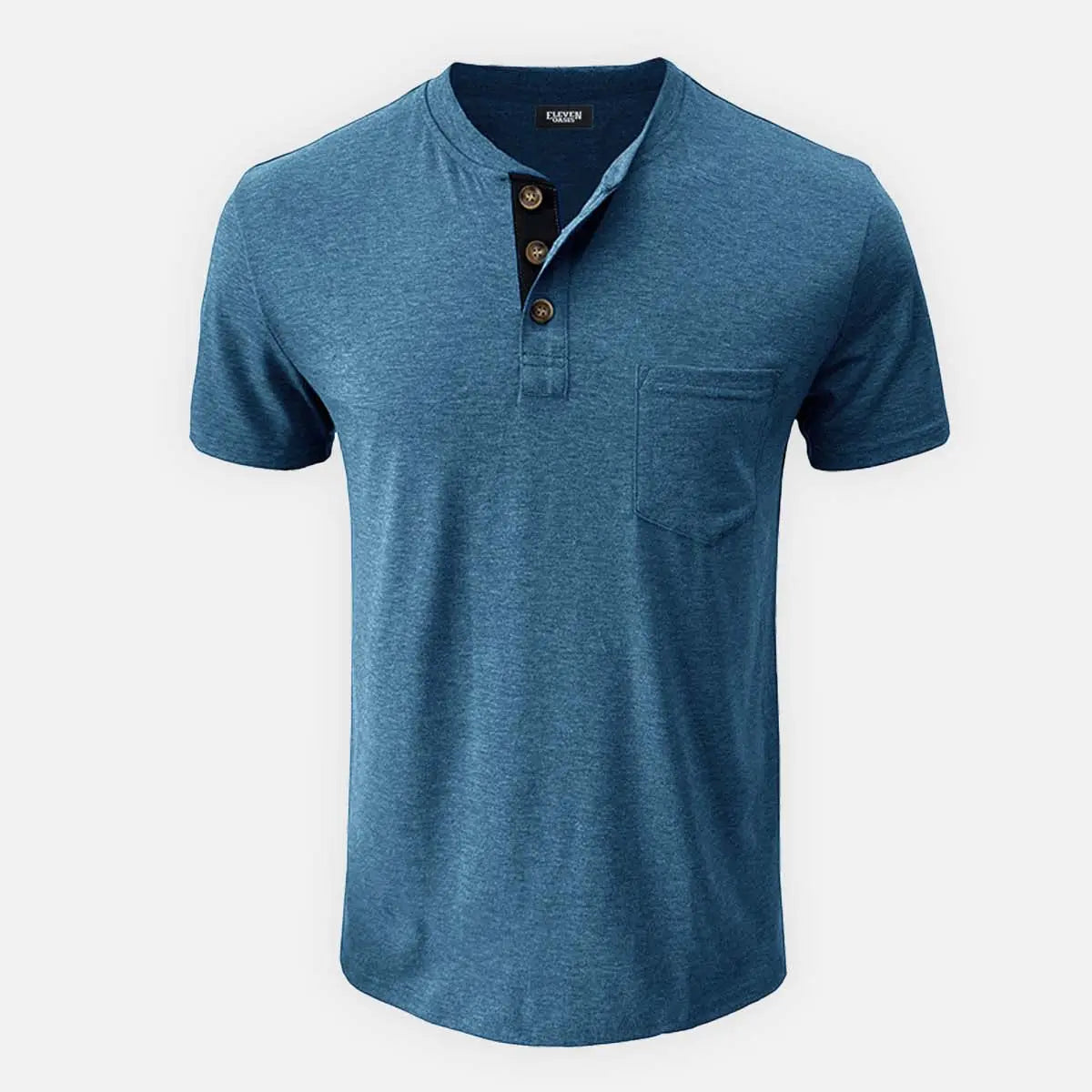 Men's Classic Henley Chest Pocket Short Sleeve Shirt ElevenOasis