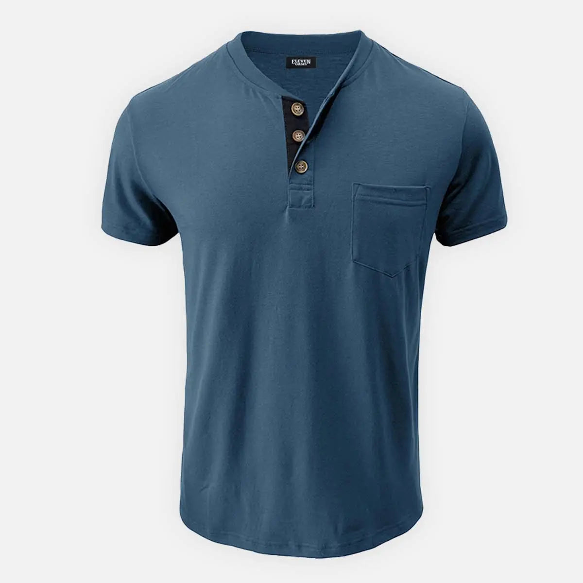 Men's Classic Henley Chest Pocket Short Sleeve Shirt ElevenOasis
