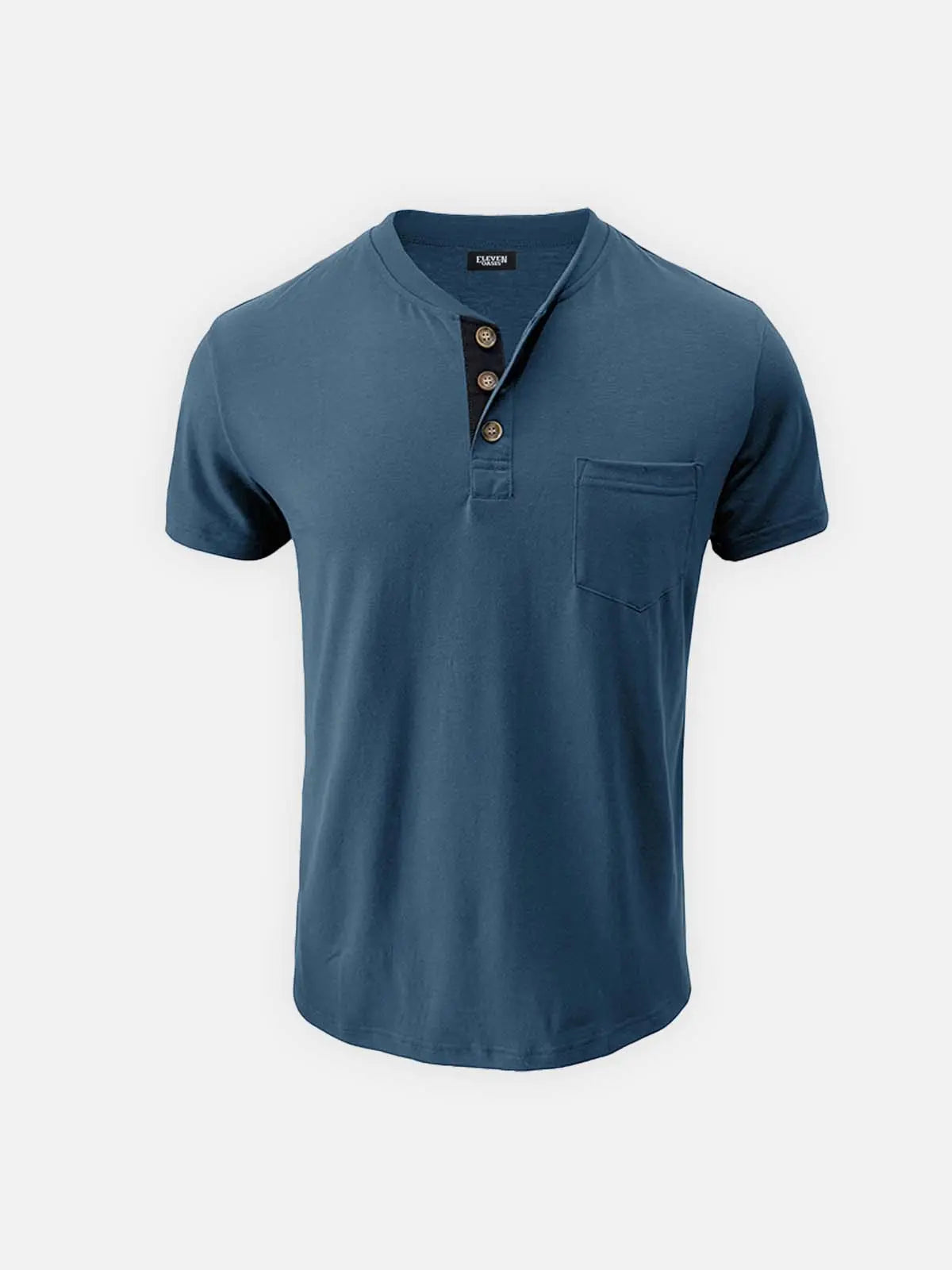 Men's Classic Henley Chest Pocket Short Sleeve Shirt ElevenOasis