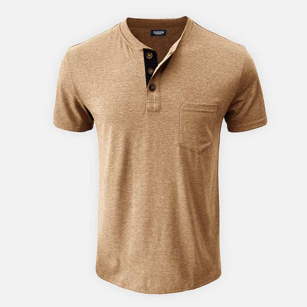 Men's Classic Henley Chest Pocket Short Sleeve Shirt ElevenOasis