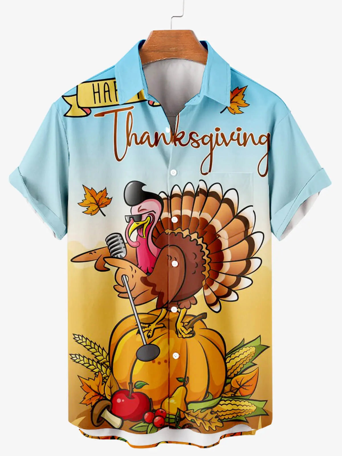 Happy Thanksgiving Men's Short Sleeve Shirt Blue / MMens short sleeve shirts Big and tall Mens shirts Short sleeve shirts for men Mens 4xl shirts Casual short sleeve shirts