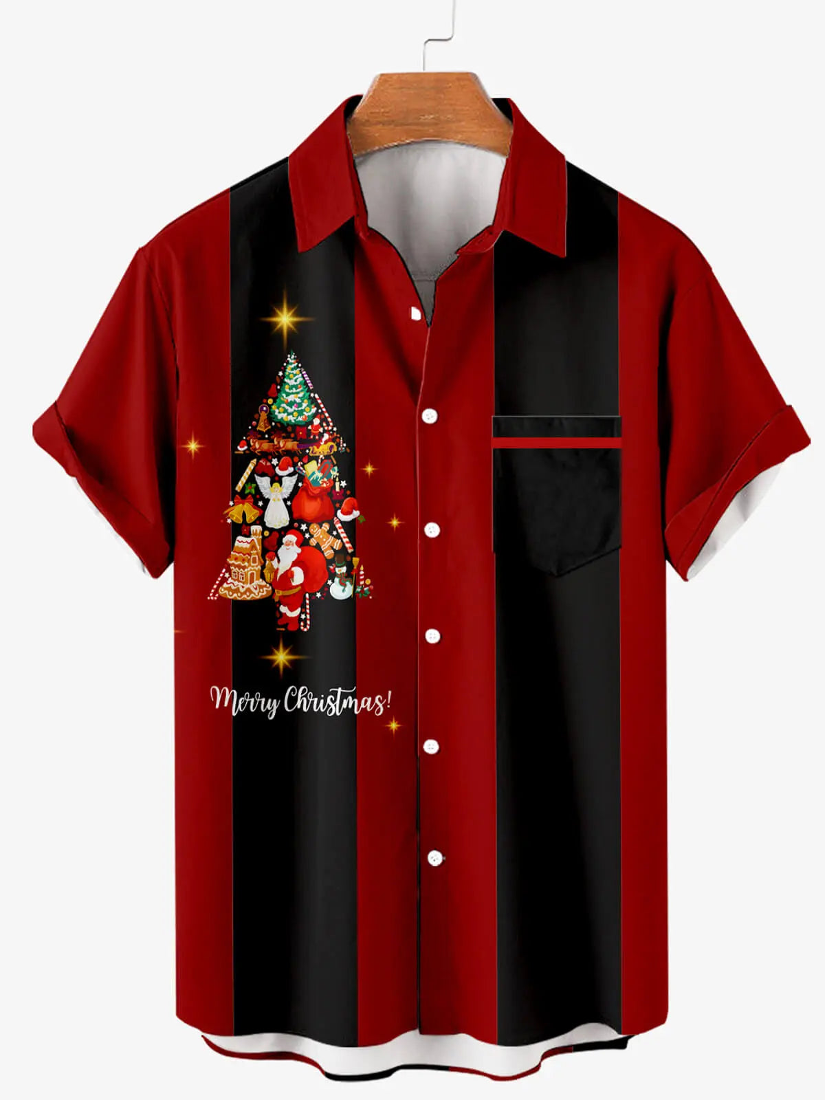 Merry Christmas Tree Men's Short Sleeve Shirt Red / MMens short sleeve shirts Big and tall Mens shirts Short sleeve shirts for men Mens 4xl shirts Casual short sleeve shirts
