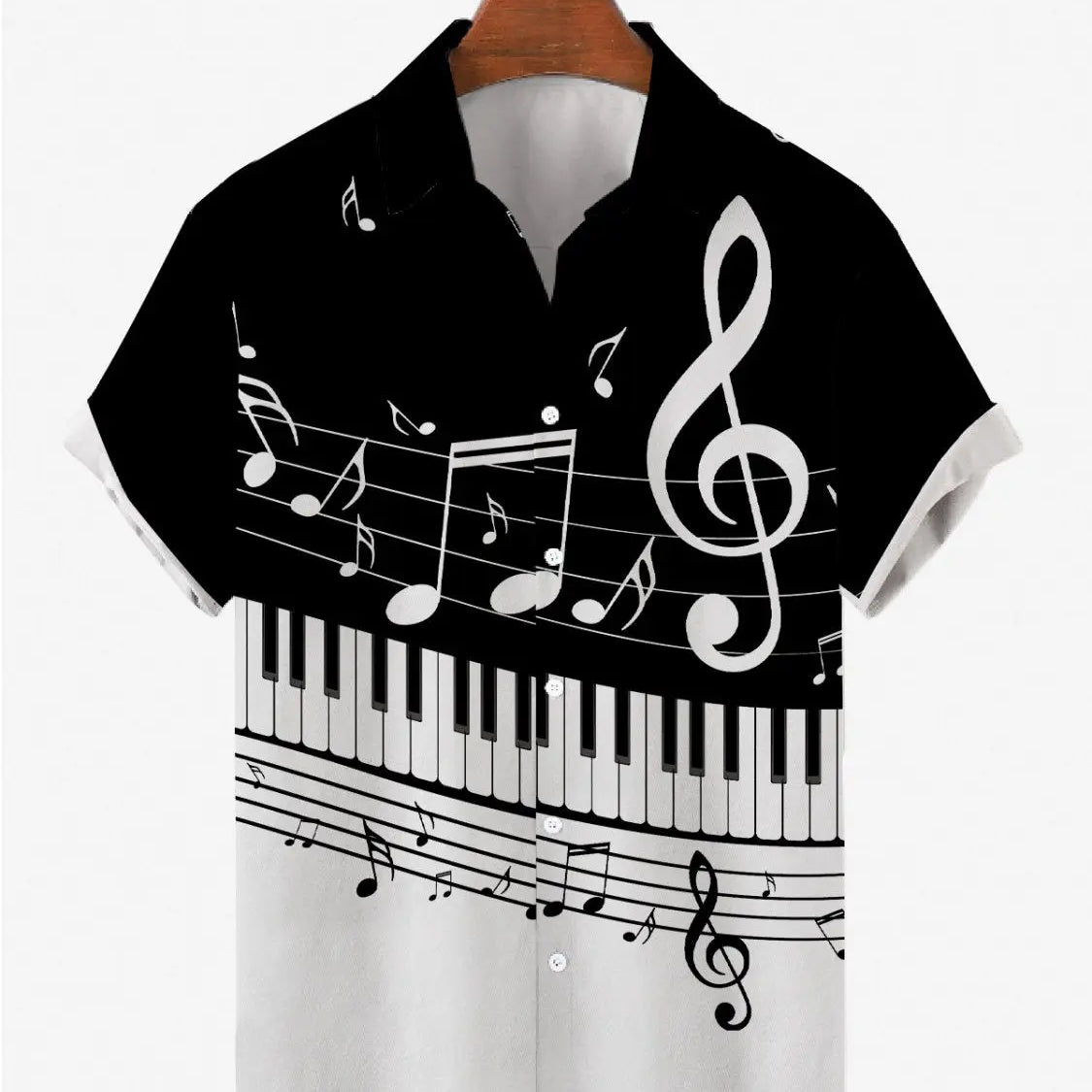 Men's Music Collection B&W Piano Breathable Soft Front Button Shirt Black / MMens short sleeve shirts Big and tall Mens shirts Short sleeve shirts for men Mens 4xl shirts Casual short sleeve shirts