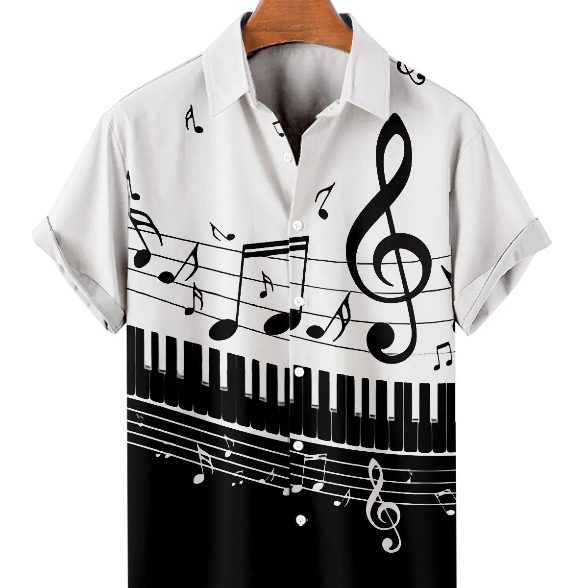 Men's Music Collection B&W Piano Breathable Soft Front Button Shirt White / MMens short sleeve shirts Big and tall Mens shirts Short sleeve shirts for men Mens 4xl shirts Casual short sleeve shirts