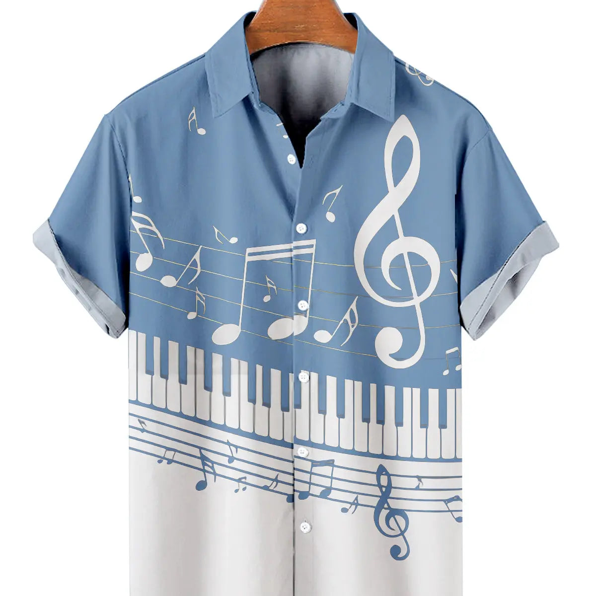 Men's Music Collection B&W Piano Breathable Soft Front Button Shirt Blue / MMens short sleeve shirts Big and tall Mens shirts Short sleeve shirts for men Mens 4xl shirts Casual short sleeve shirts