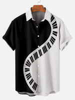 Black & White Piano Men's Short Sleeve TopsMens short sleeve shirts Big and tall Mens shirts Short sleeve shirts for men Mens 4xl shirts Casual short sleeve shirts