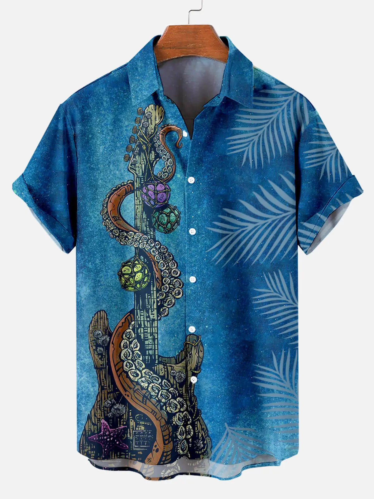 Deep Sea Guitar Pattern Men's Short Sleeve TopsMens short sleeve shirts Big and tall Mens shirts Short sleeve shirts for men Mens 4xl shirts Casual short sleeve shirts
